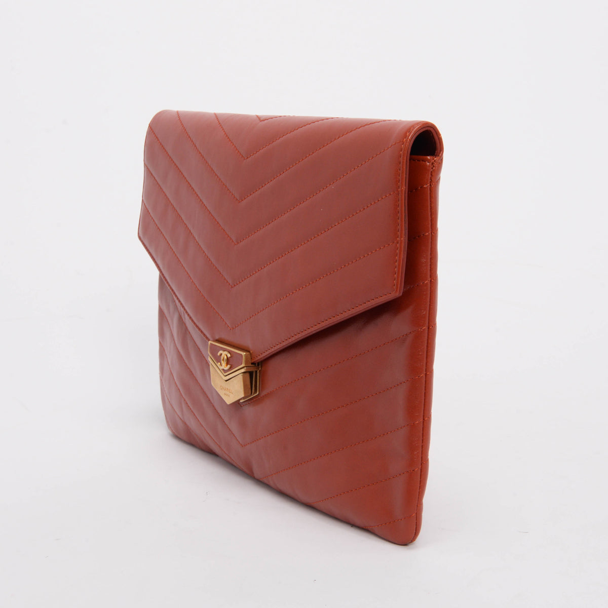 Chanel Red Chevron Calfskin Medal Envelope Clutch