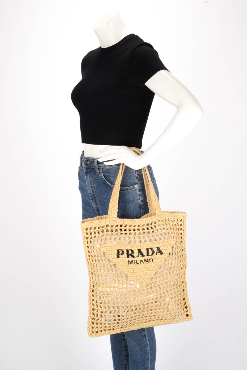 Prada Natural Raffia Crochet Tote