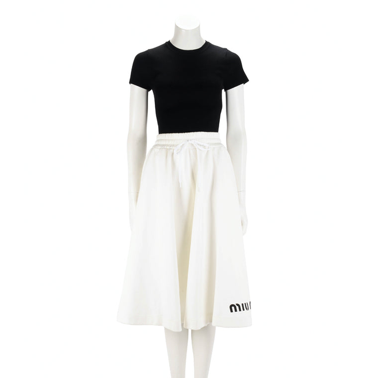 Miu Miu Cream Cotton Fleece Midi Skirt S