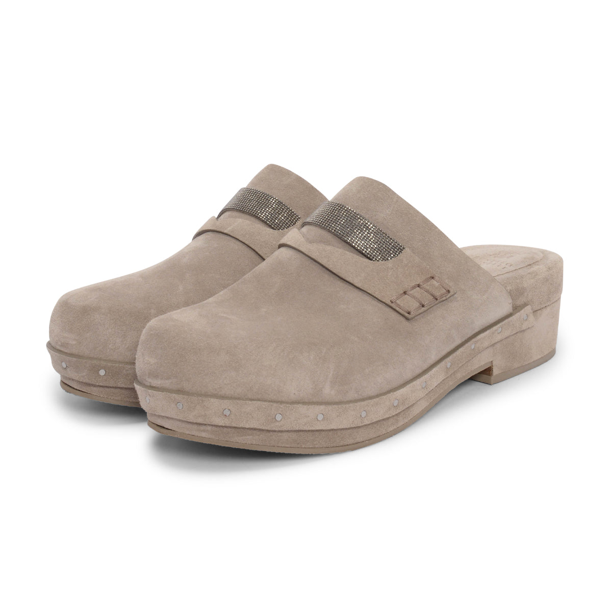 Brunello Cucinelli Grey Suede Monili Beaded Clogs 39.5