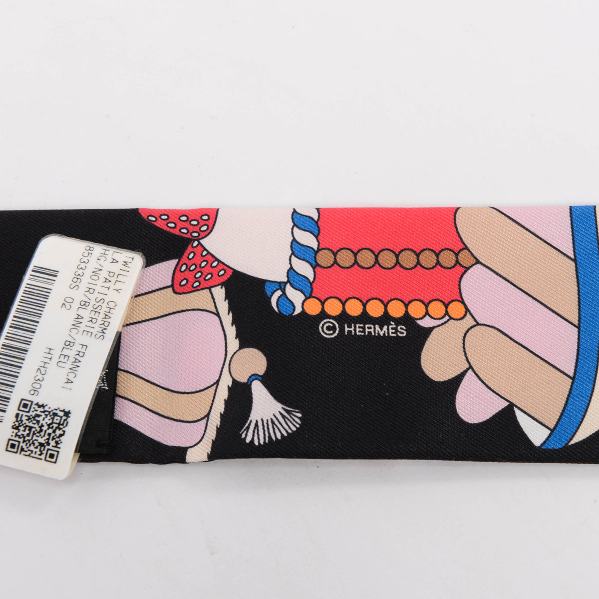 Hermes Black Silk La Patisserie Francaise Charm Twilly