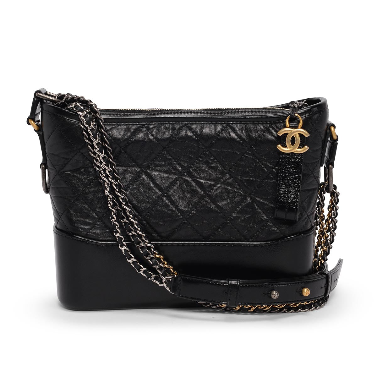 Chanel Black Aged Calfskin Medium Gabrielle Hobo Bag