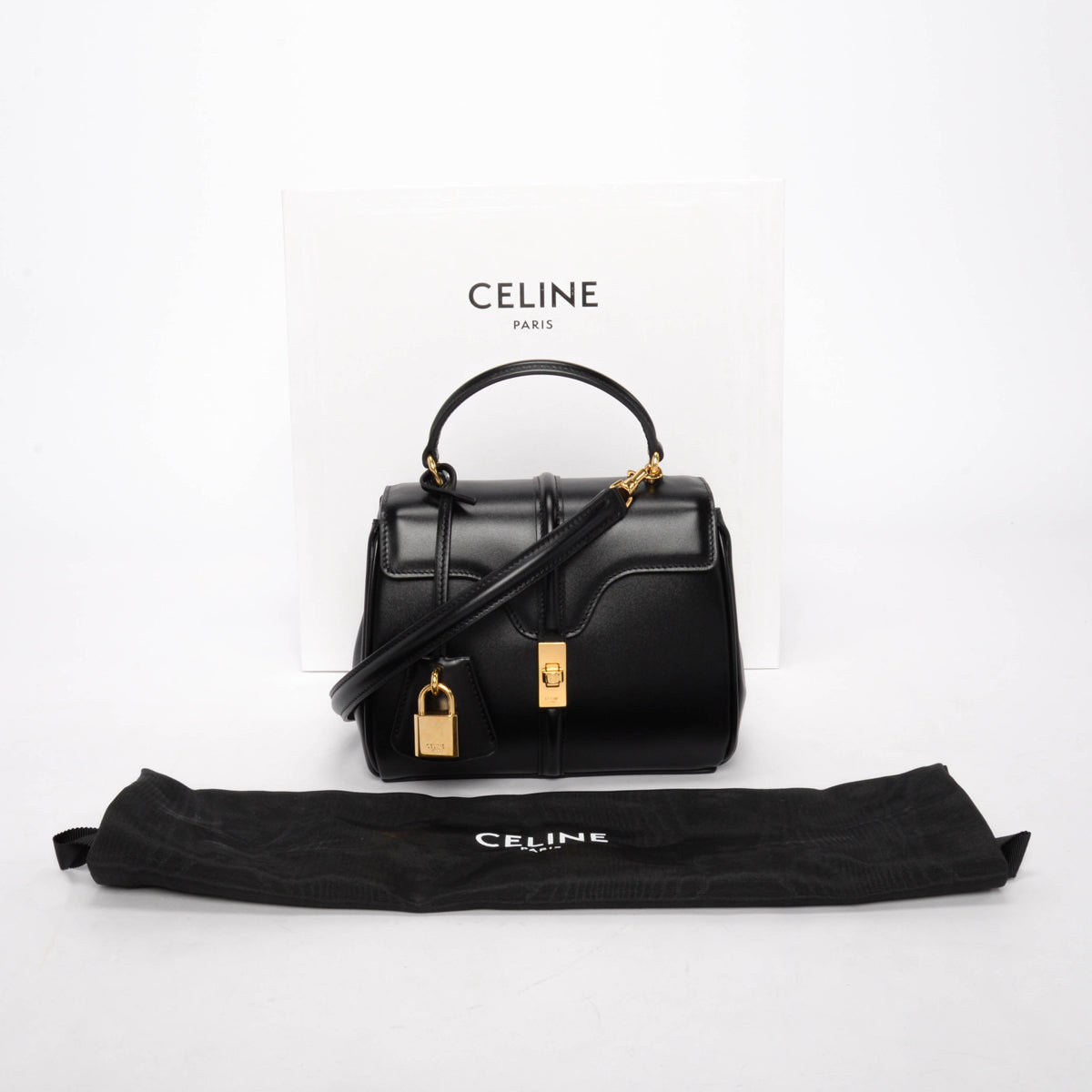 Celine Black Satinated Calfskin Mini 16 Bag
