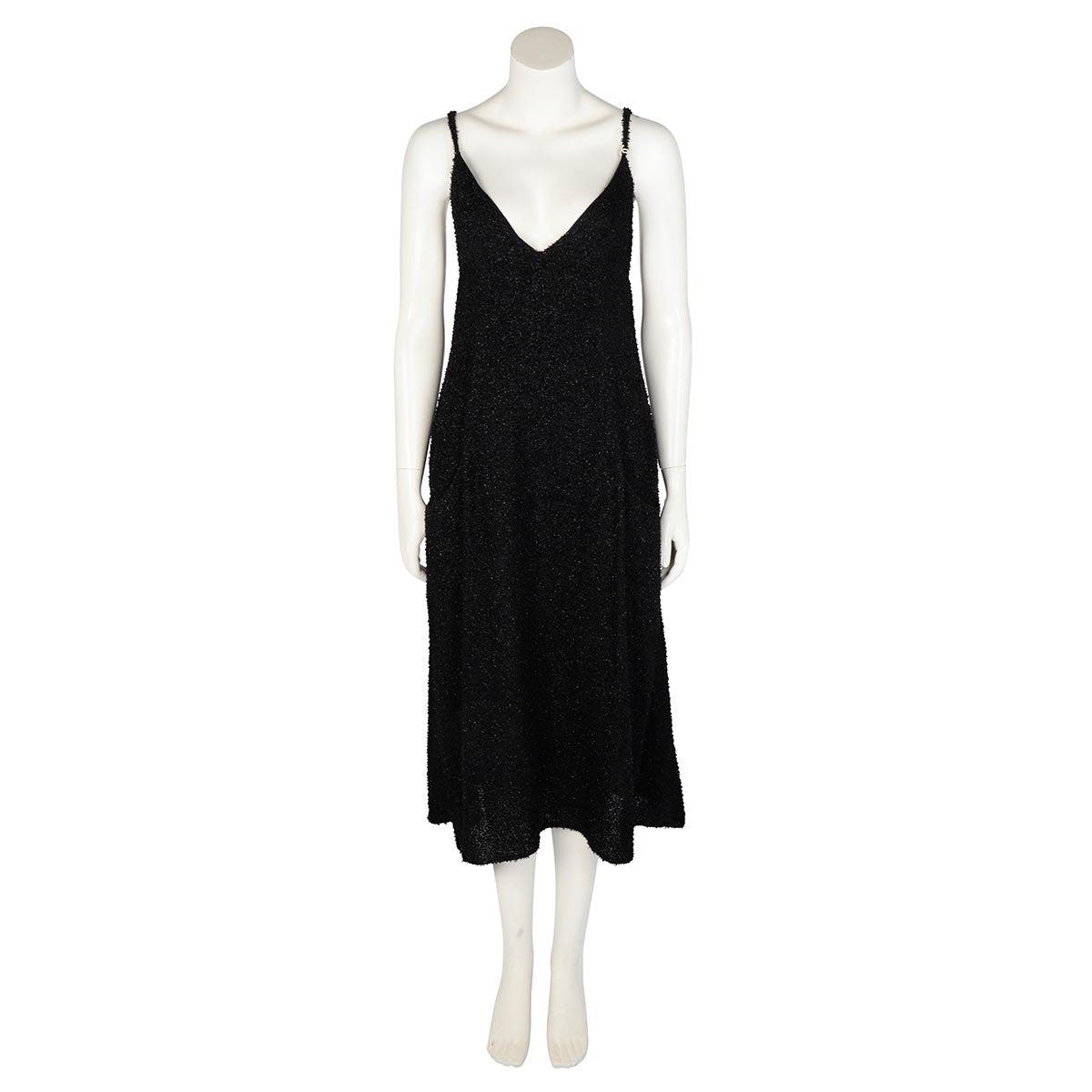 Chanel Black Lurex Boucle V-Neck Dress FR 44