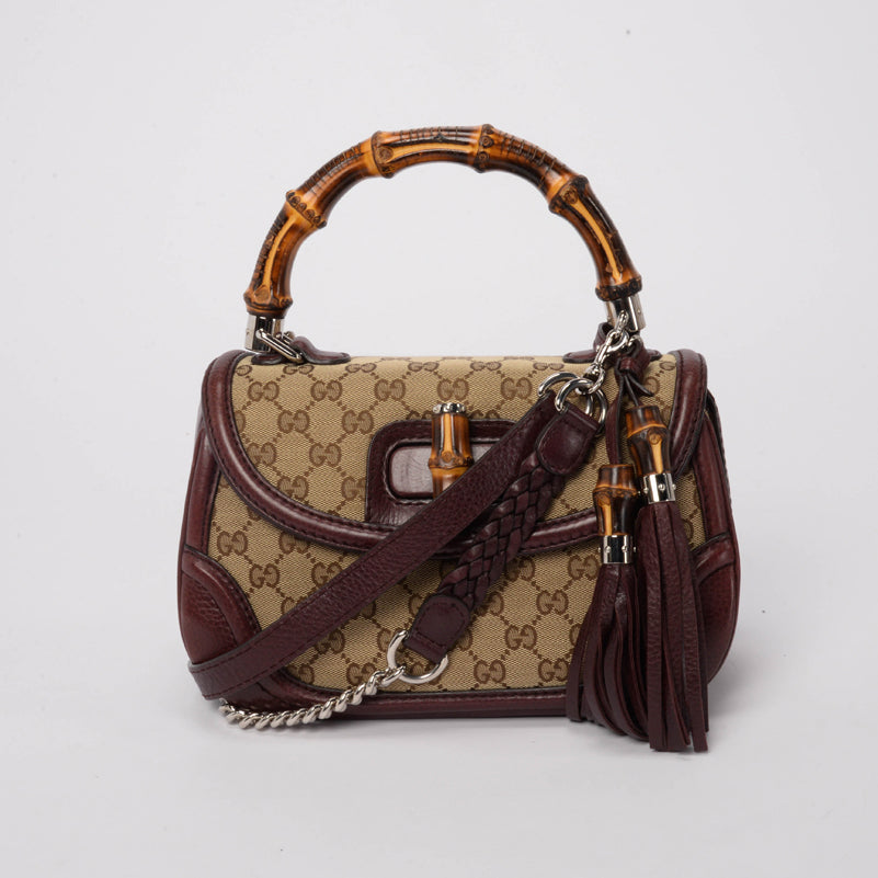 Gucci Burgundy GG Canvas Medium New Bamboo Bag