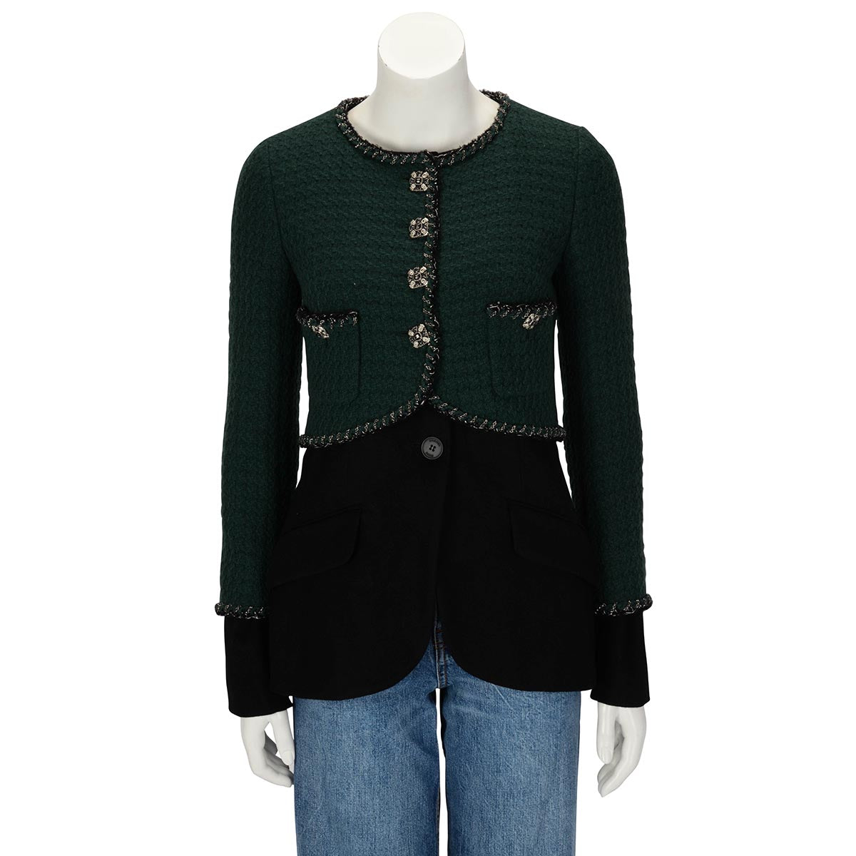 Chanel Green & Black Wool Tweed Double Jacket FR 38