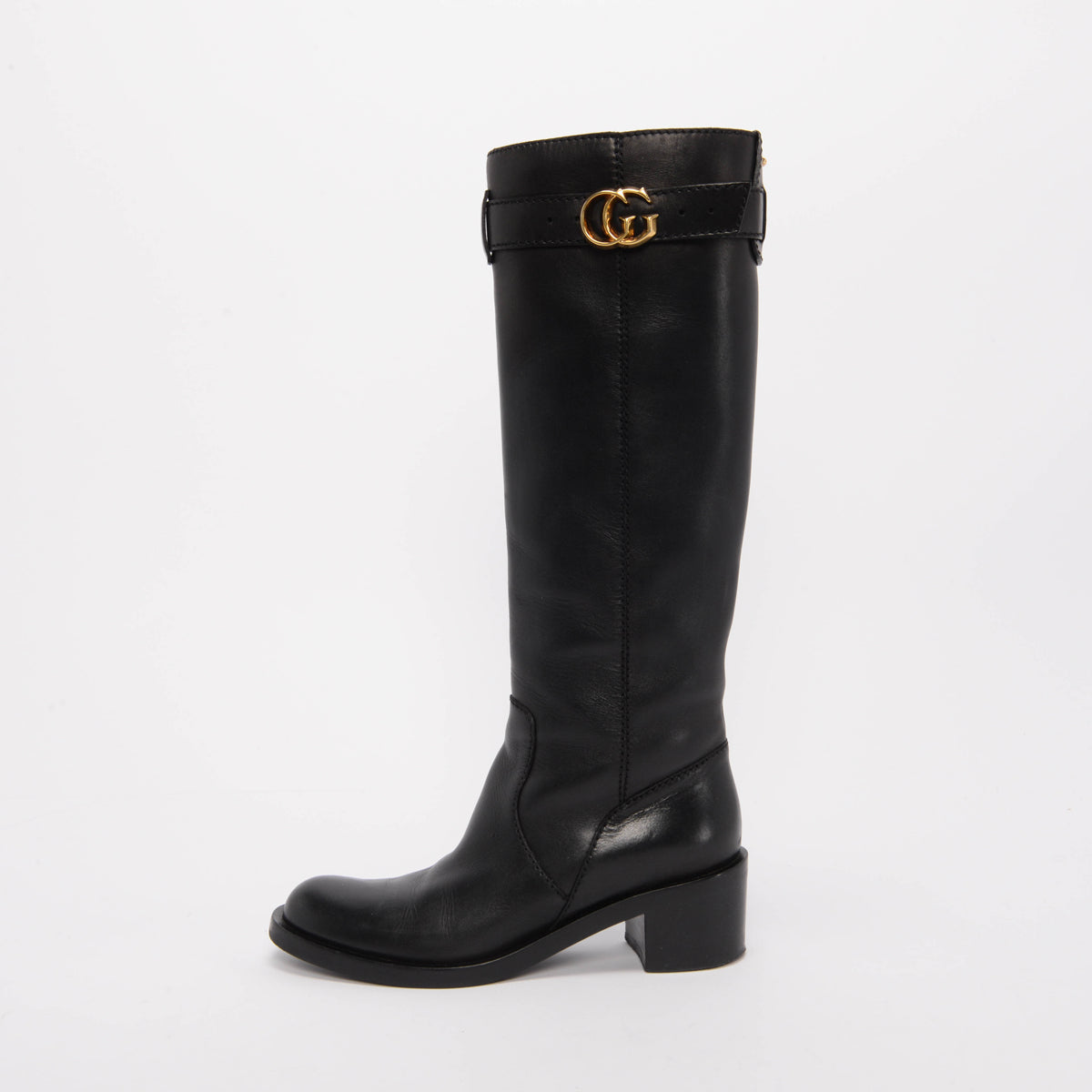 Gucci Black Calfskin Interlocking G Riding Boots 36.5