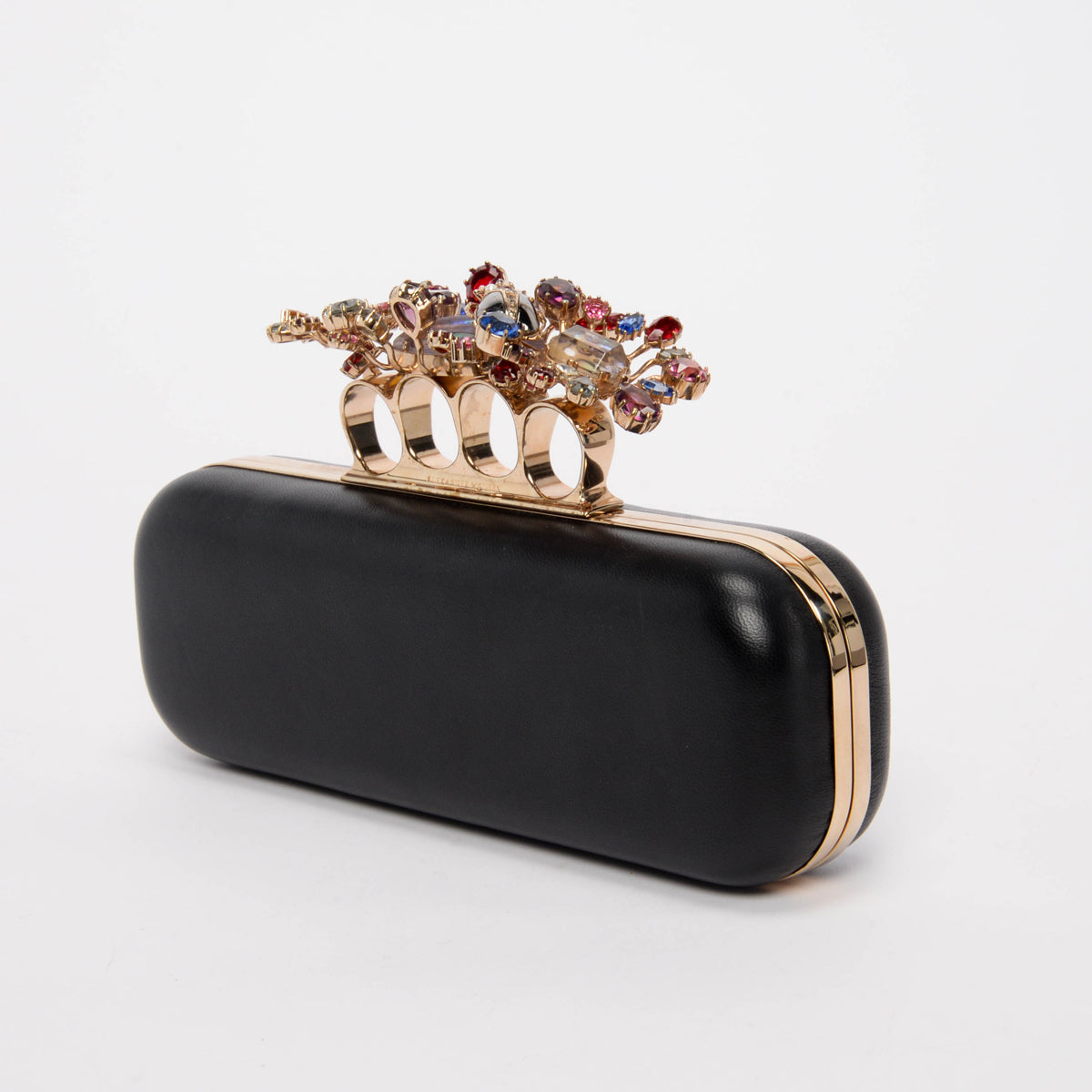 Alexander McQueen Black Lambskin Crystal Knuckle Clutch