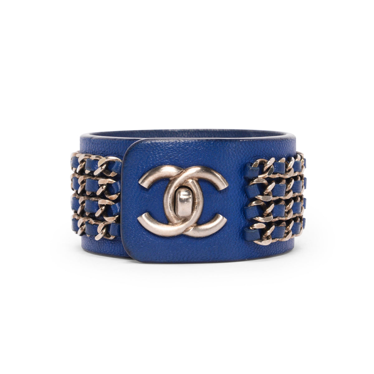 Chanel Blue Calfskin Chain CC Turnlock Cuff