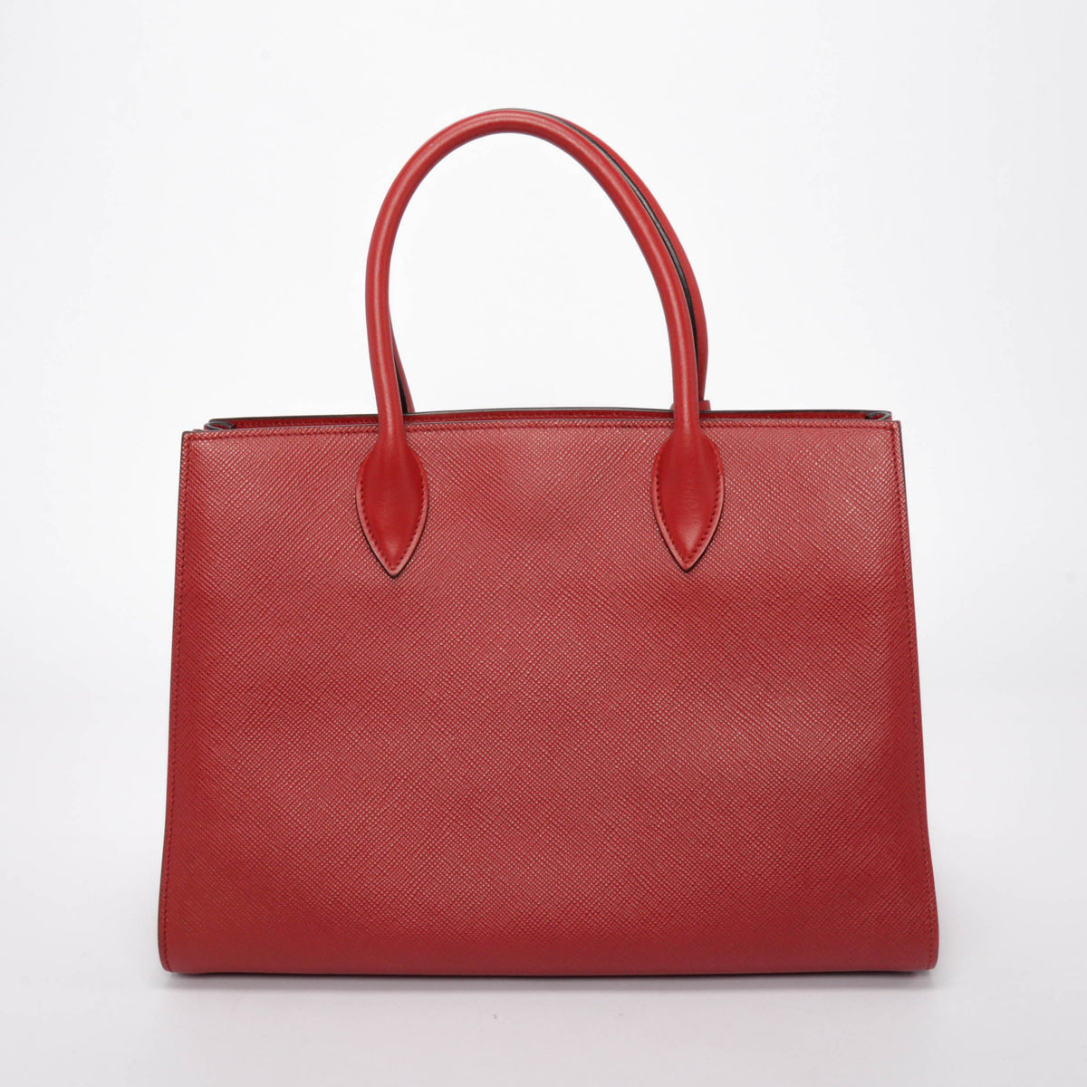 Prada Red & Navy Saffiano Cuir Bibliotheque Bag