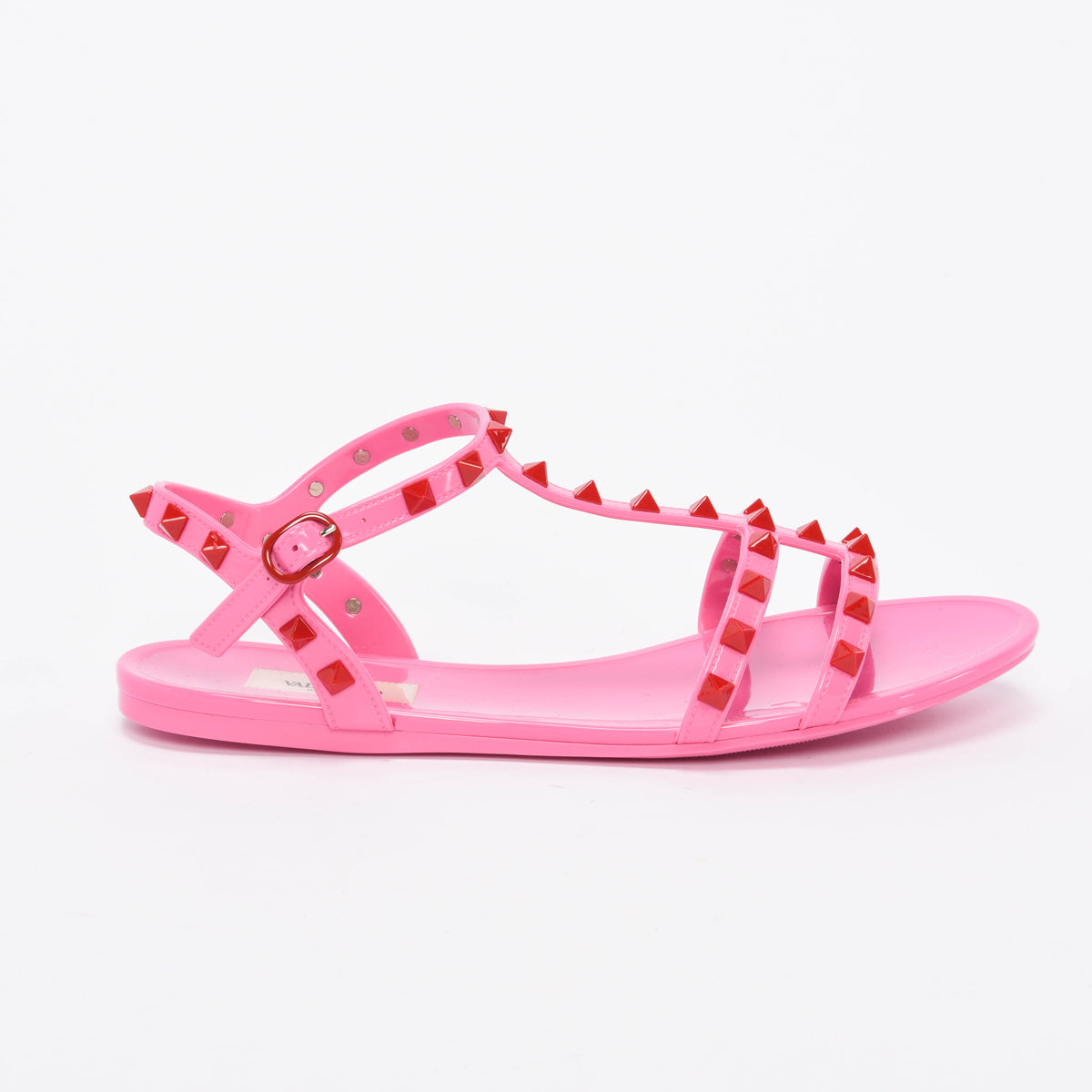 Valentino Pink & Red Rubber Rockstud Jelly Sandals 39