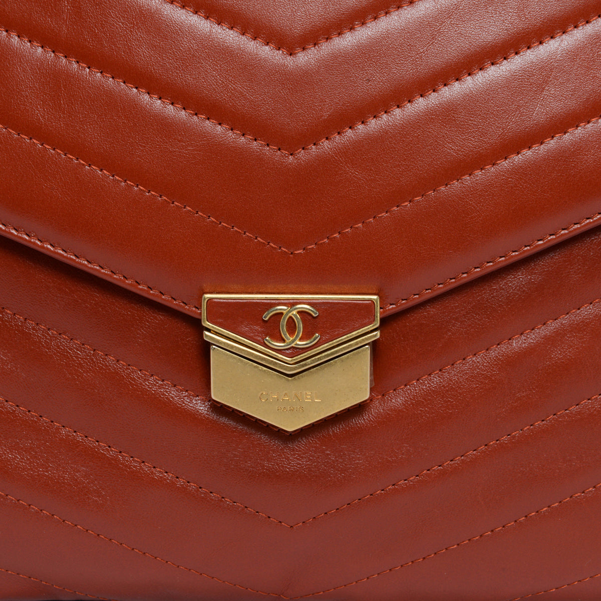 Chanel Red Chevron Calfskin Medal Envelope Clutch