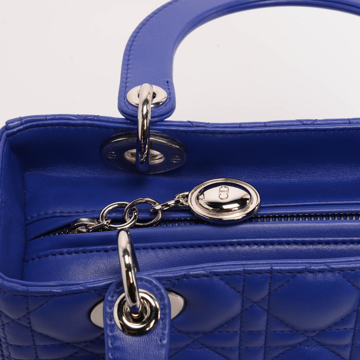 Dior Bright Blue Lambskin Cannage Medium Lady Dior