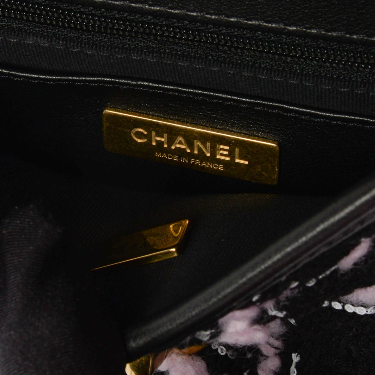 Chanel Black & Pink Tweed Mini Flap Bag with Handle