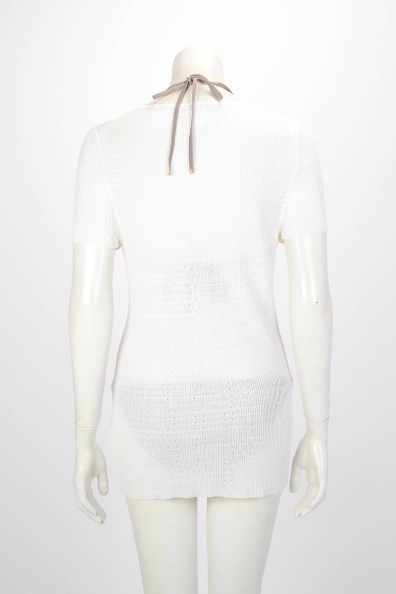 Chanel Ivory Cotton Pointelle CC Top FR 48