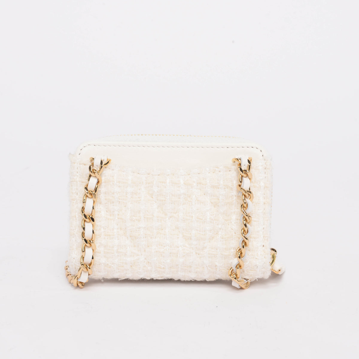 Chanel Cream Tweed CC Bow Card Holder on Chain