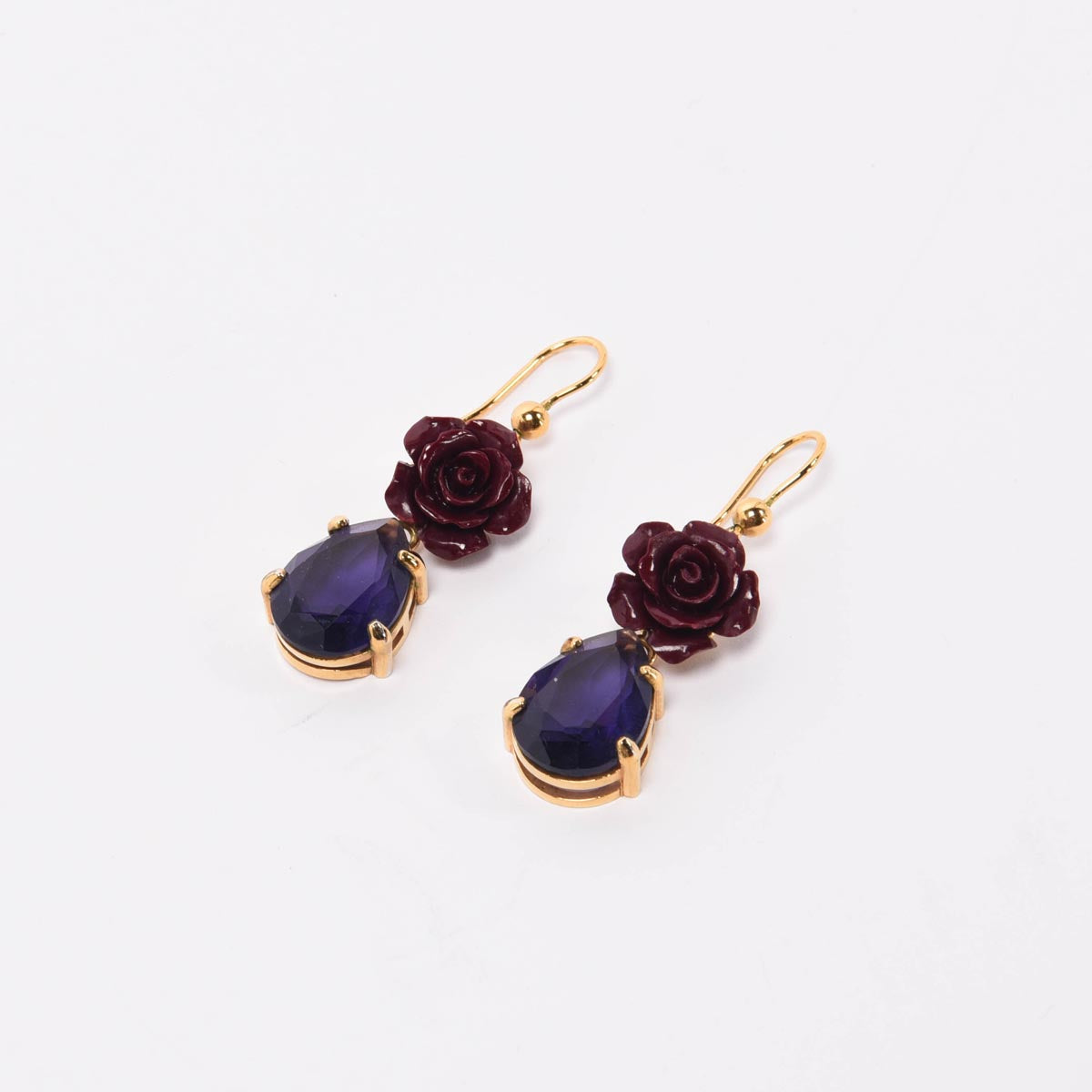 Prada Red & Purple Crystal Rose Drop Earrings