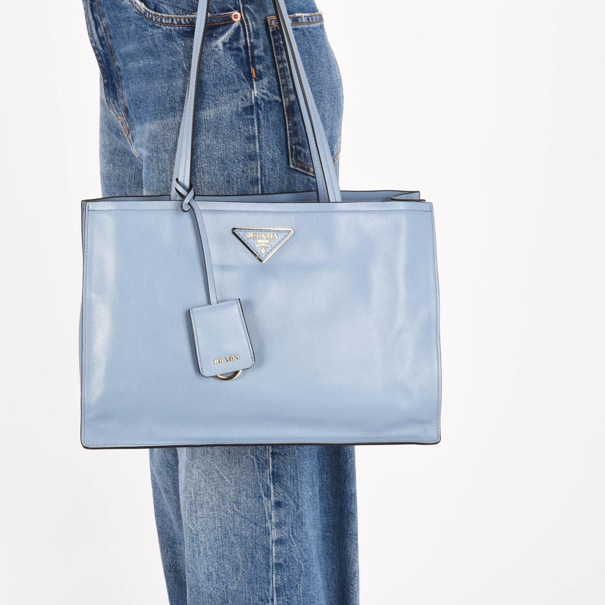 Prada Astrale Blue Glace Calf Shopping Tote