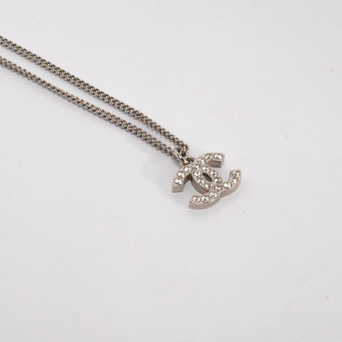 Chanel Silver Crystal Small CC Necklace