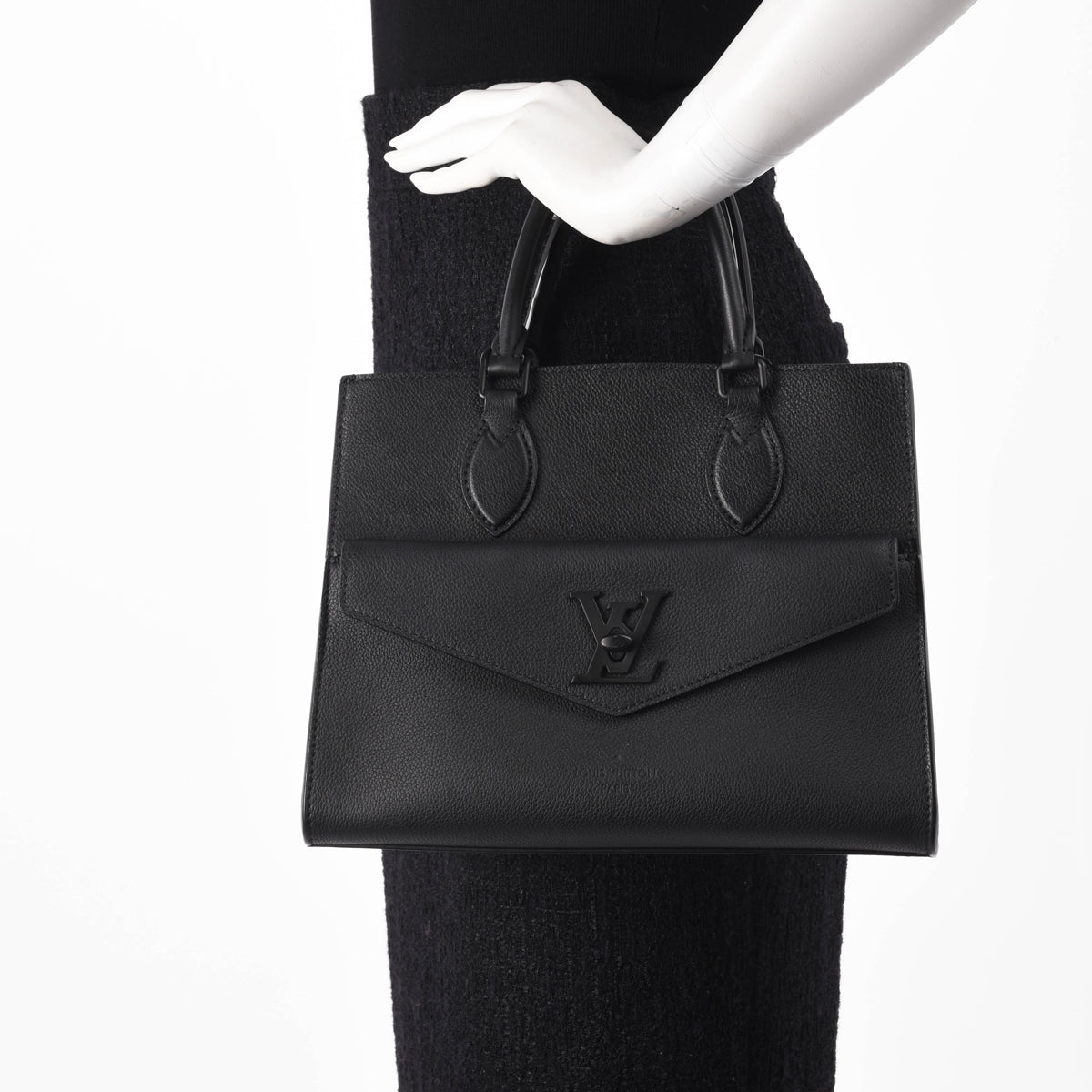 Louis Vuitton Black Grained Calfskin LockMe PM Tote