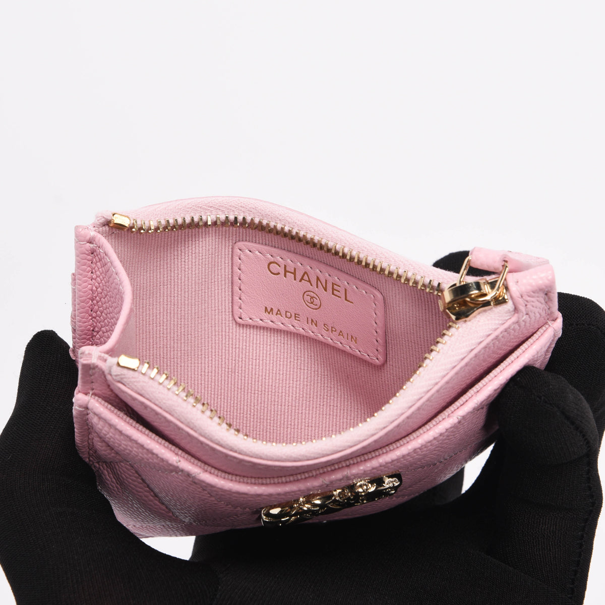 Chanel Pale Pink Caviar CC Zip Card Holder
