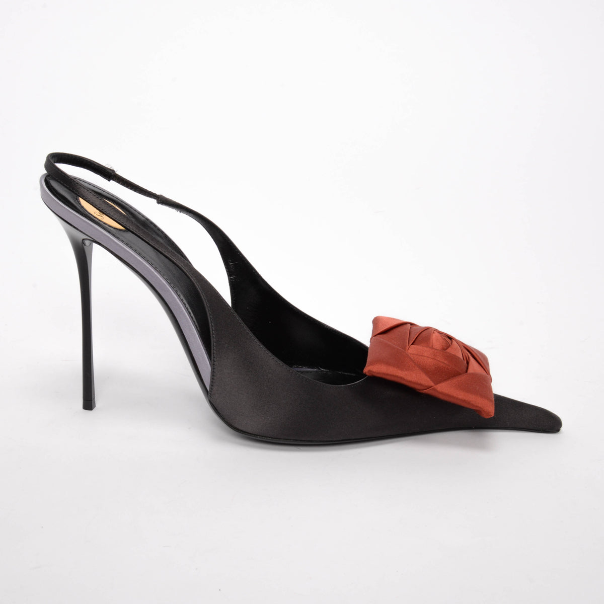 Saint Laurent Charcoal Satin Crepe Amalia Embellished Slingback Pumps 41