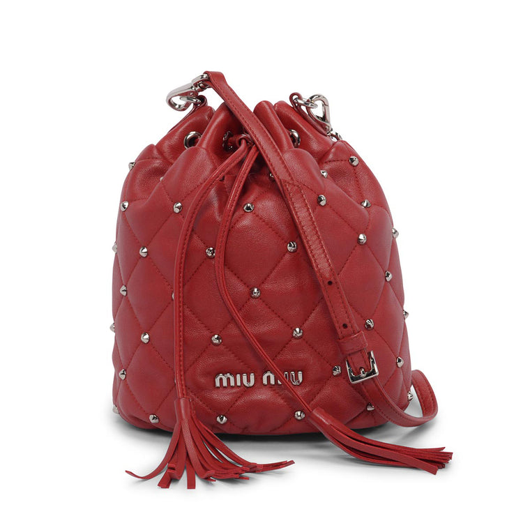 Miu Miu Red Nappa Studded Bucket Bag