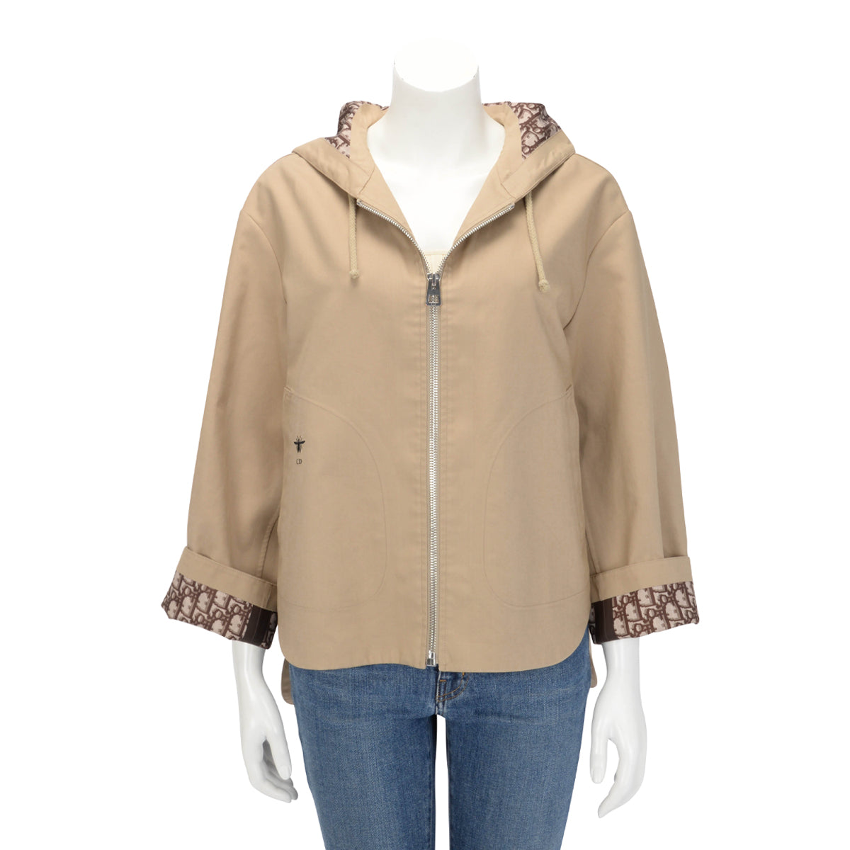 Dior Beige Gabardine Oblique Lined Hooded Zip Jacket S