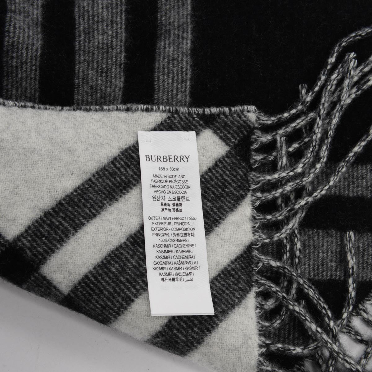 Burberry Black & White Cashmere Check Scarf