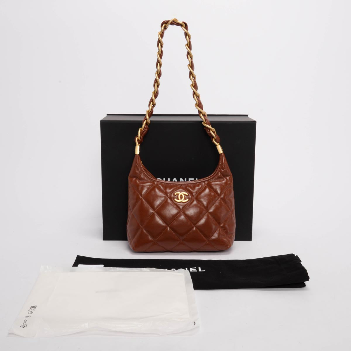 Chanel Brown Shiny Lambskin Small Hobo Bag