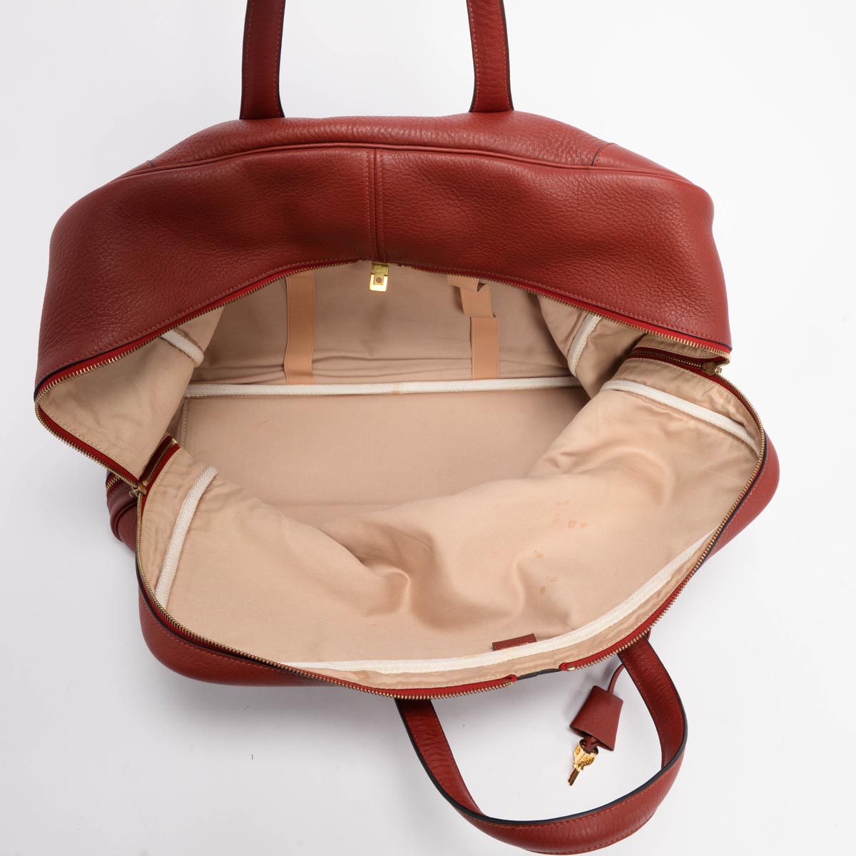 Hermes Rouge H Clemence Victoria Travel Bag 50