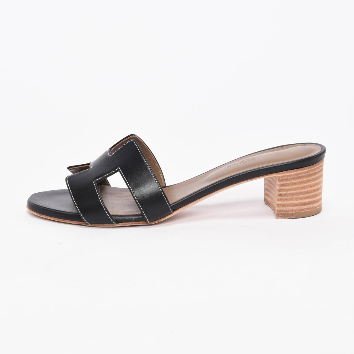 Hermes Black Calfskin Oasis Sandals 37