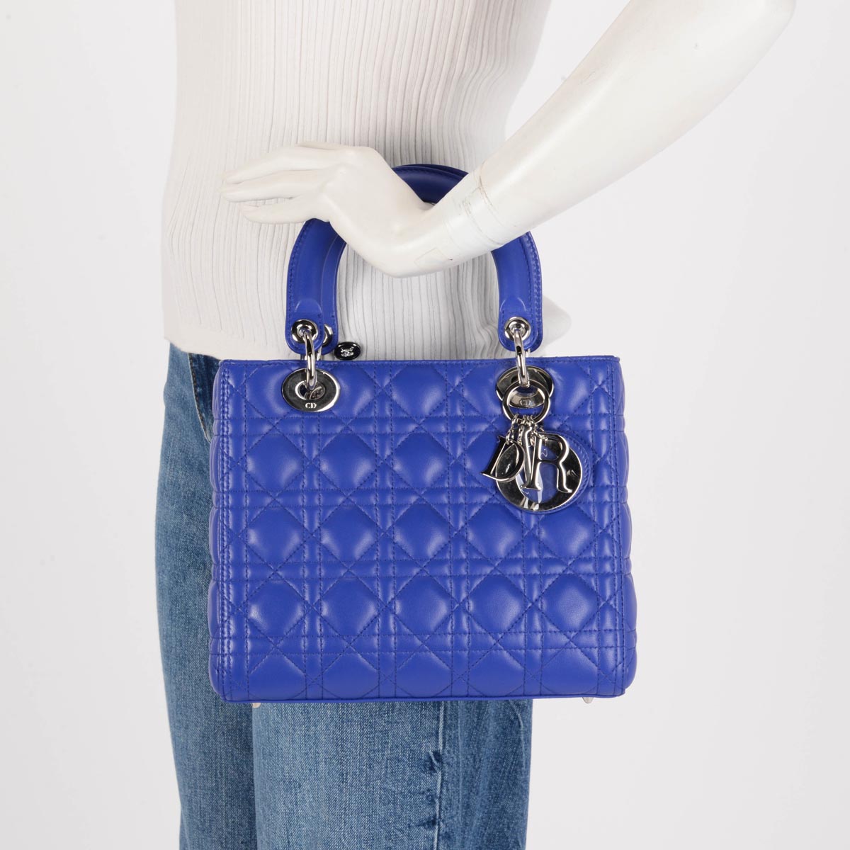 Dior Bright Blue Lambskin Cannage Medium Lady Dior