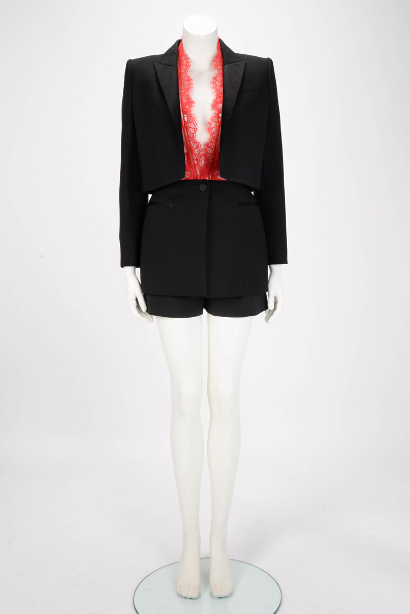 Alexander McQueen Black & Red Lace Tuxedo Style Jacket IT 40