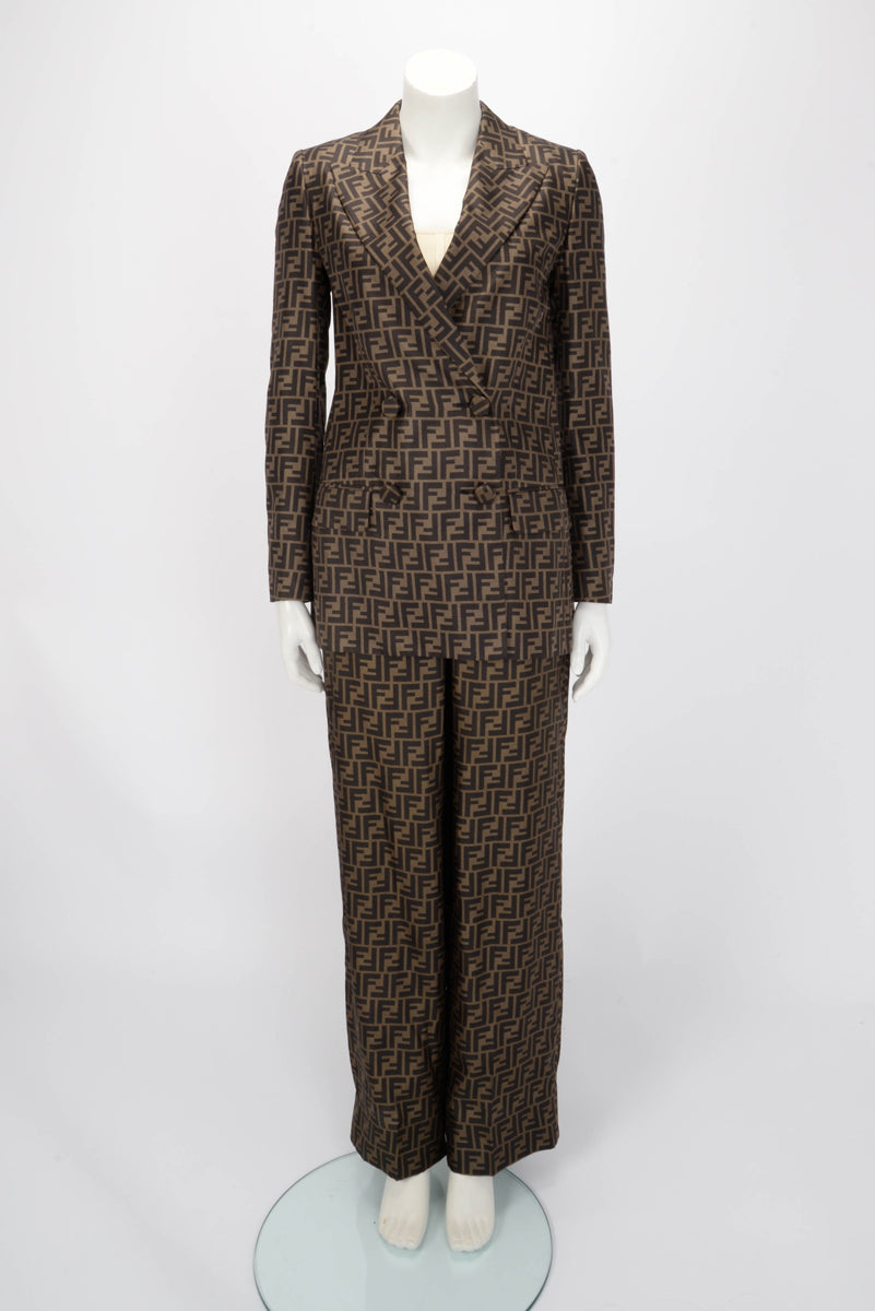 Fendi Tobacco Silk FF Monogram Blazer IT 36