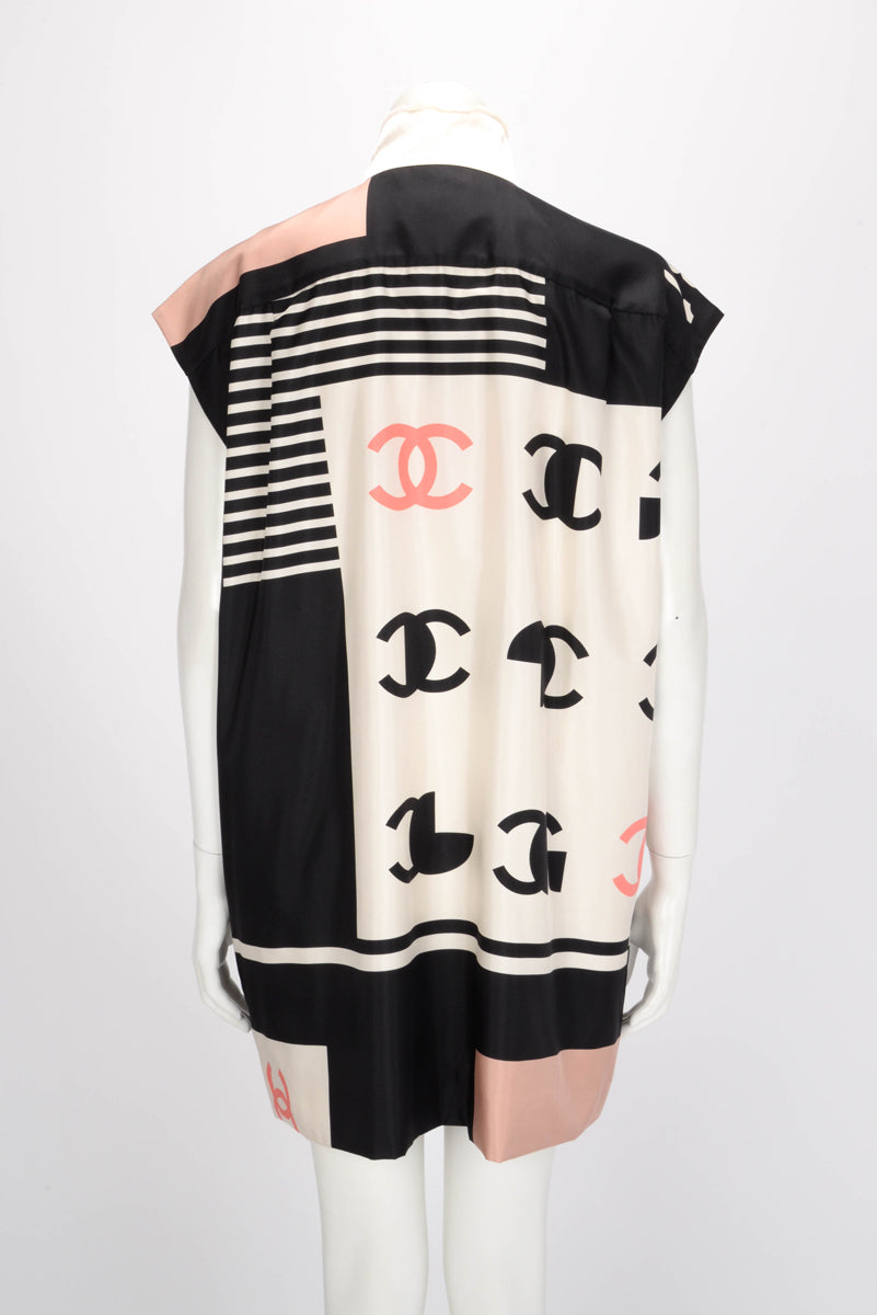 Chanel Ivory Silk CC Print Tunic Dress FR 34