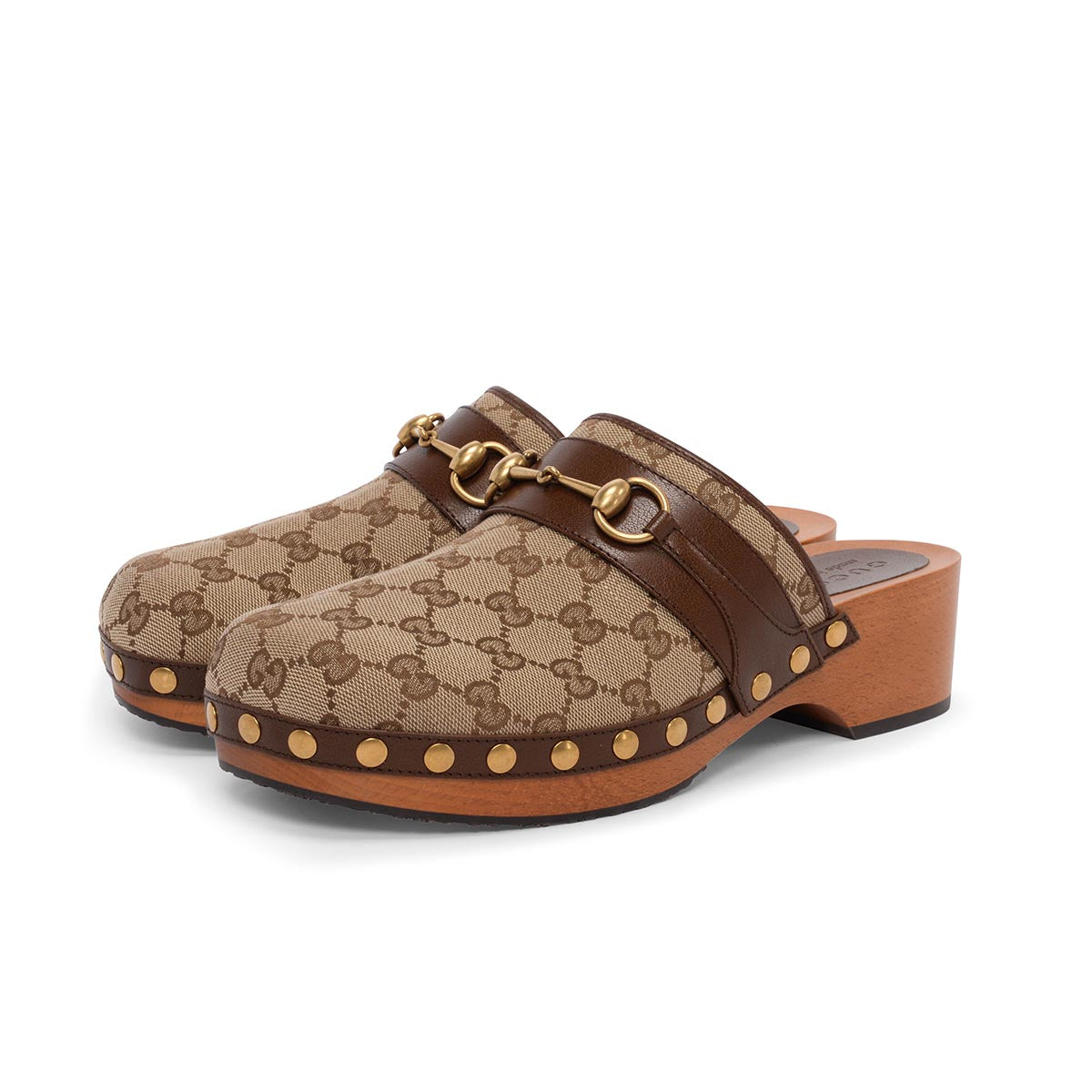 Gucci Brown GG Canvas Horsebit Clogs 40