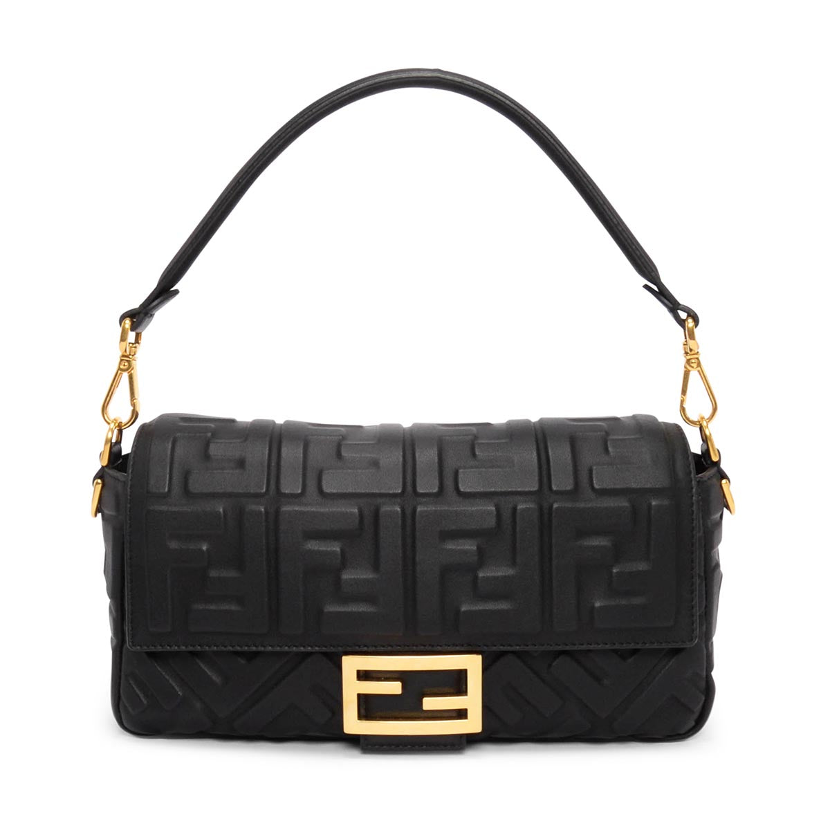 Fendi Black Nappa FF Embossed Baguette Bag