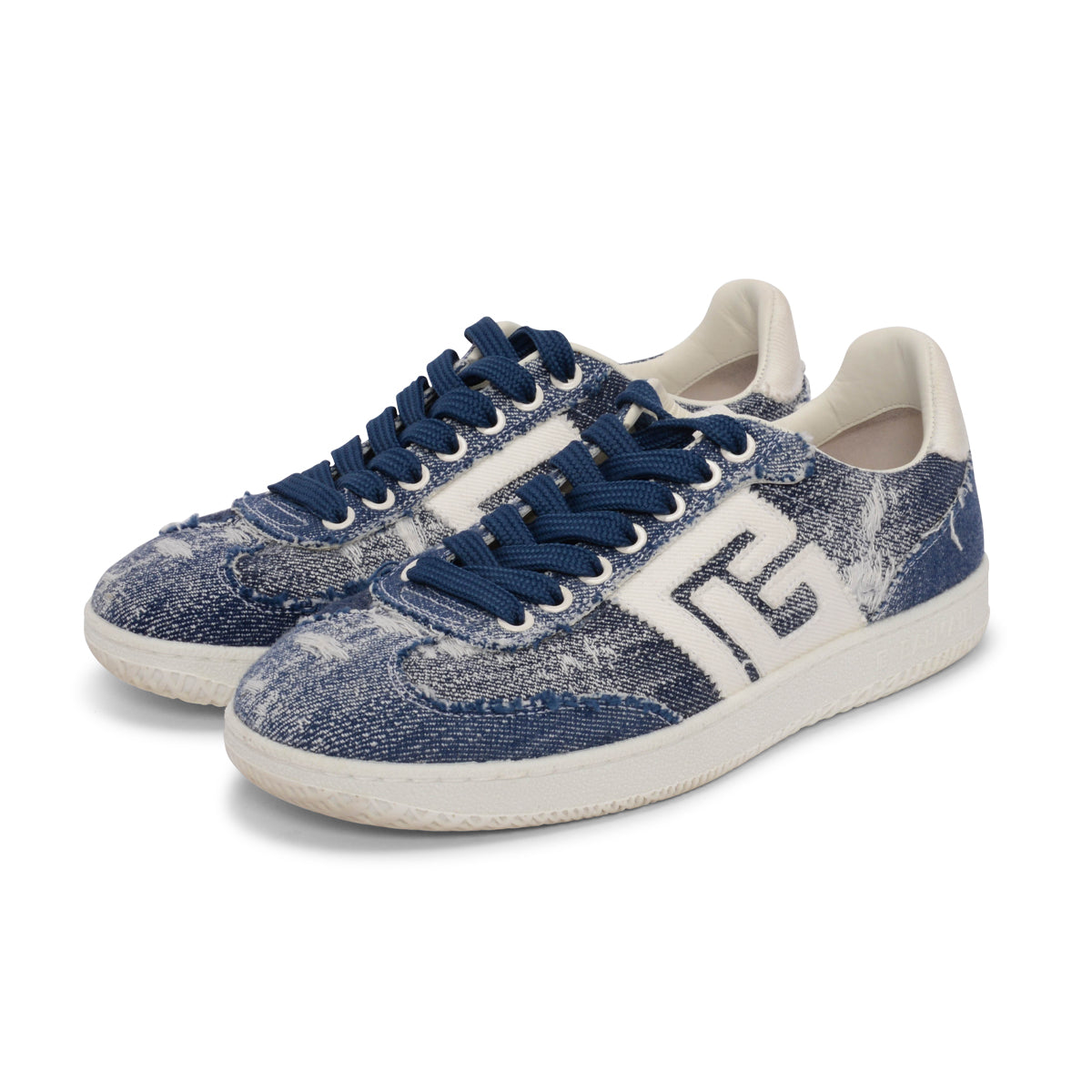 Balmain Blue Frayed Denim Logo Sneakers 38