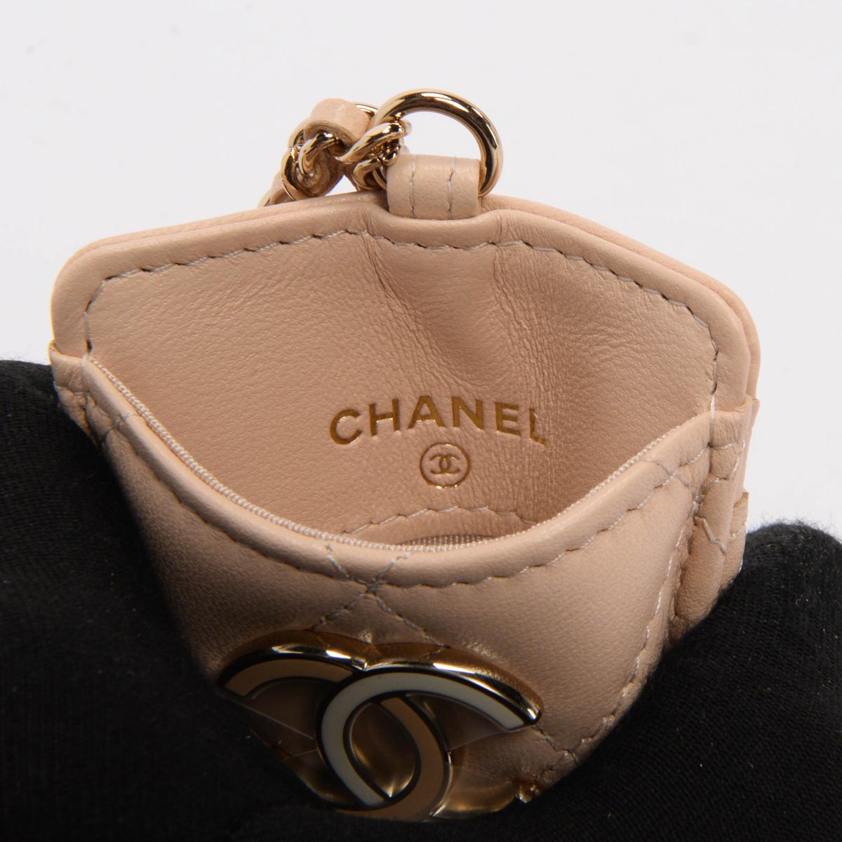 Chanel Beige Lambskin CC Chain Card Holder