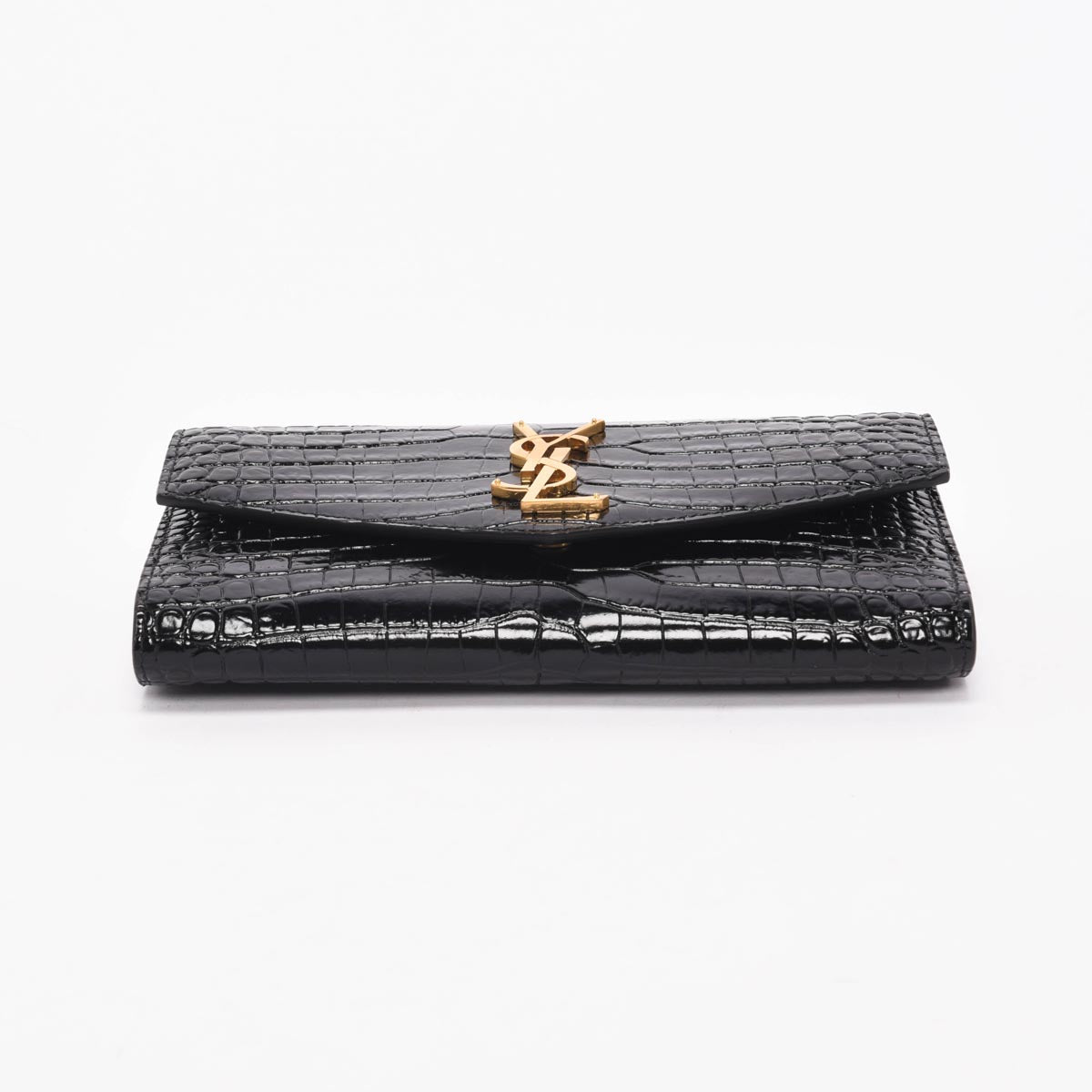 Saint Laurent Black Croc Embossed Uptown Chain Wallet