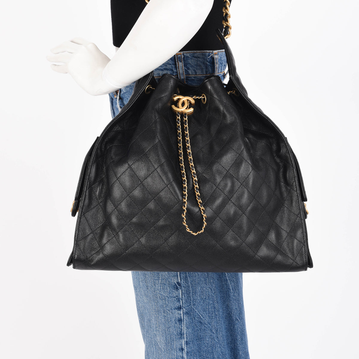 Chanel Black Caviar Large 25 Hobo Bag
