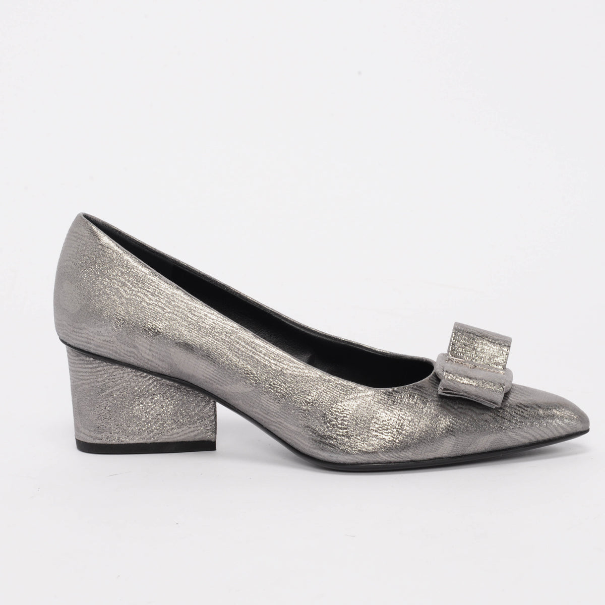 Ferragamo Silver Suede Viva Bow Pumps 10