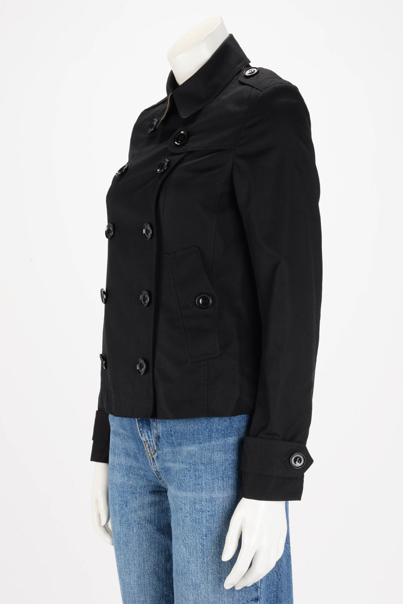 Burberry Black Cotton Cropped Trench Coat UK 4