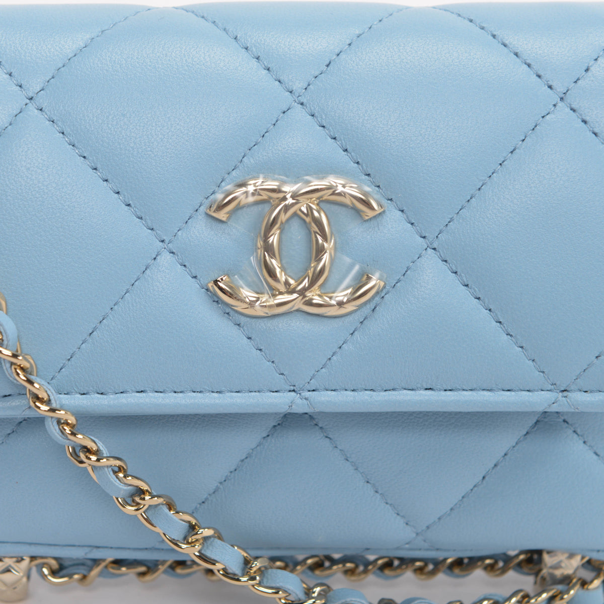 Chanel Light Blue Calfskin Clutch With Chain Wallet