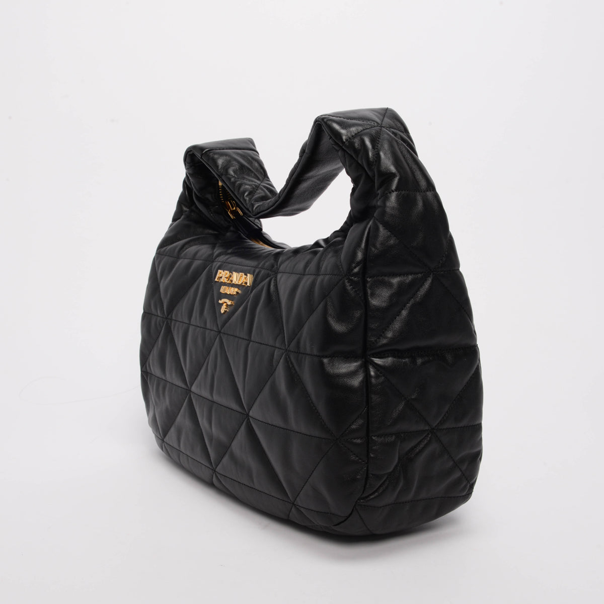 Prada Black Nappa Stitched Large Hobo Bag