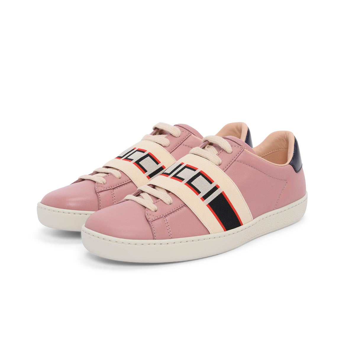 Gucci Pink Calfskin Ace Stripe Sneakers 35