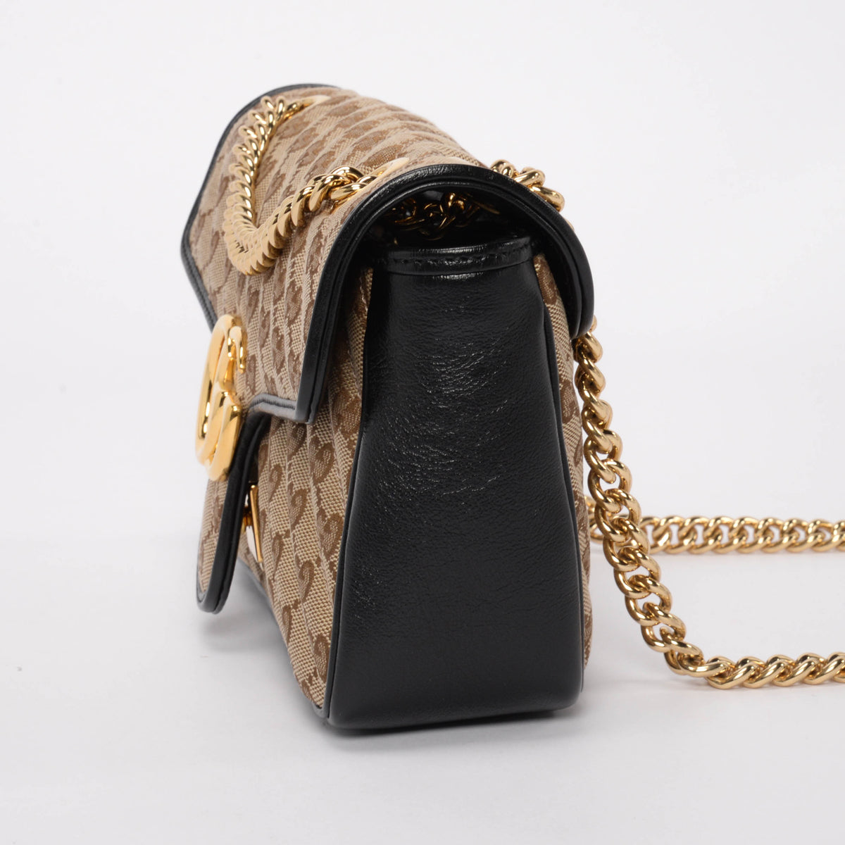 Gucci Black & Beige Monogram Matelasse Small GG Marmont Bag
