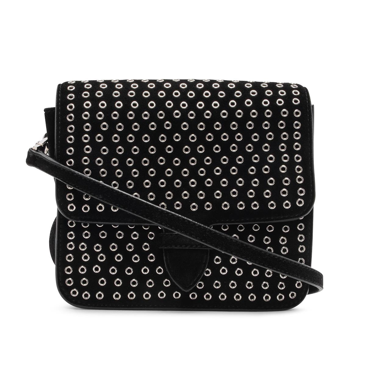 Alaia Black Suede Silver Eyelet Cross Body Bag