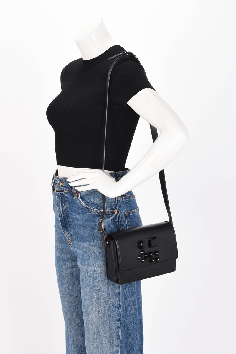 Christian Louboutin Black Calfskin Studded Carasky Cross Body Bag